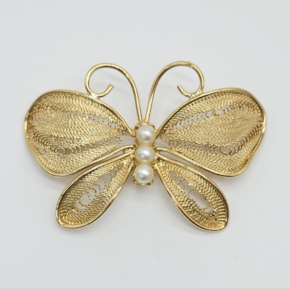 Vintage NAPIER Gold Tone Butterfly Brooch Bug Pin Chic Statement Fashion Jewelry